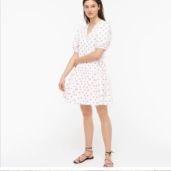 J. CREW PUFF-SLEEVE COTTON POPLIN WRAP DRESS IN WHITE ROSE DOT XS - Picture 1 of 2